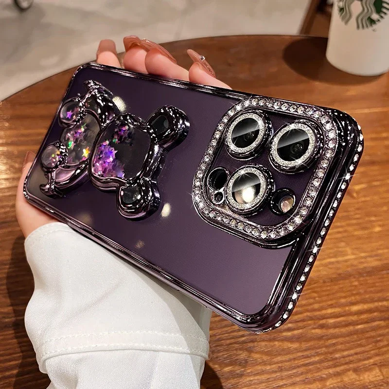 S59ae830a3fa749528d8dc816512325d4f-4.webp Glitter Quicksand Bear Diamond Case iPhone 15 14 13 16 17 Pro Max 17 Air Plus 11 12 Gradient Rhinestone Plating Soft Cover