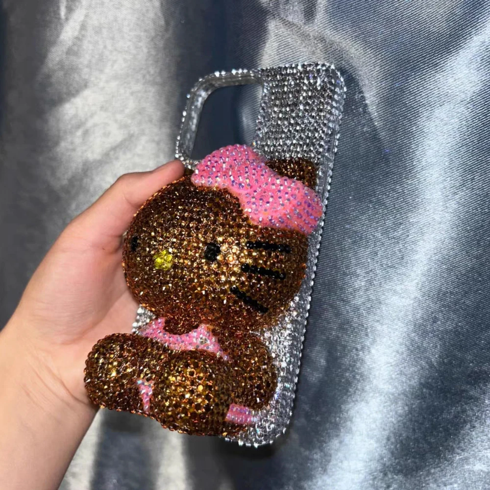 Cute Kitty Cat Rhinestone Bling Crystal Phone Case Chain For iPhone 16 12 13 14 15Pro Max X Xs XR 7 8 Plus SE 2 3 10 Transparent Bu