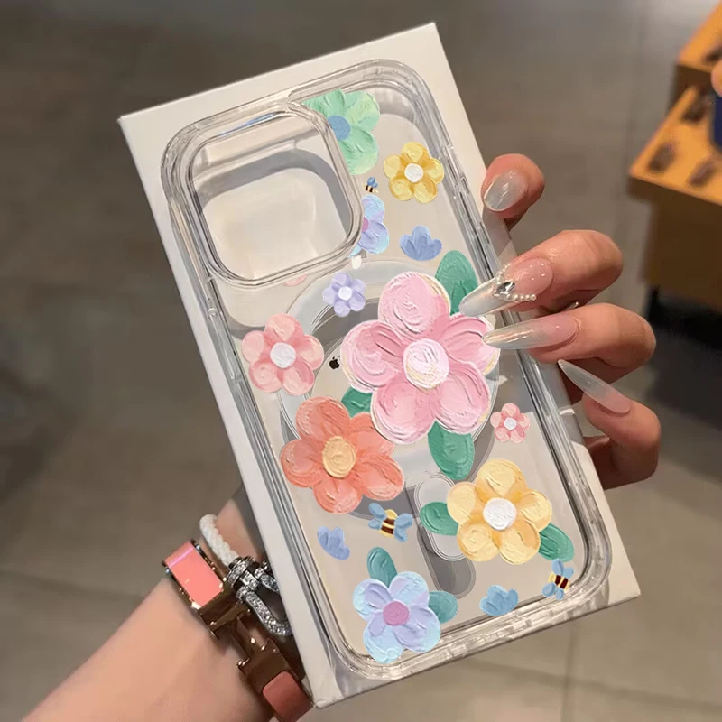 Magsafe Wireless Charging Flower Phone Case For Iphone 17 16 Pro Max 17 Air 15 14 12 13 11 Pro Max 16 12 13 Mini cover Floral