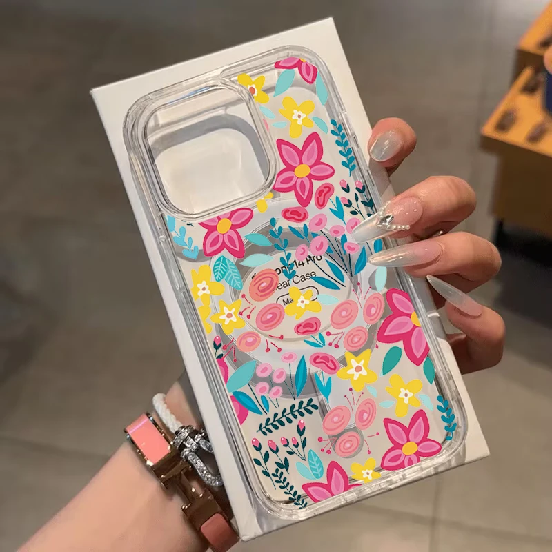 Magsafe Wireless Charging Flower Phone Case For Iphone 17 16 Pro Max 17 Air 15 14 12 13 11 Pro Max 16 12 13 Mini cover Floral