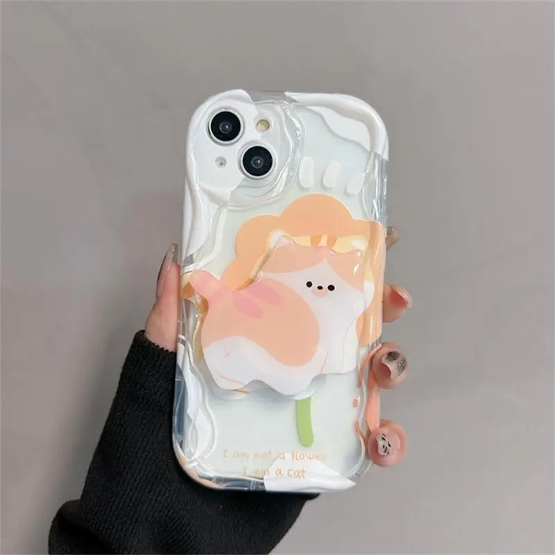 Color Smile Flower Grip Holder Wave Phone Case for Iphone 17 16 Pro Max 17 Air 11 12 13 Mini 14 Plus 15 Pro Max 16E Soft Cover