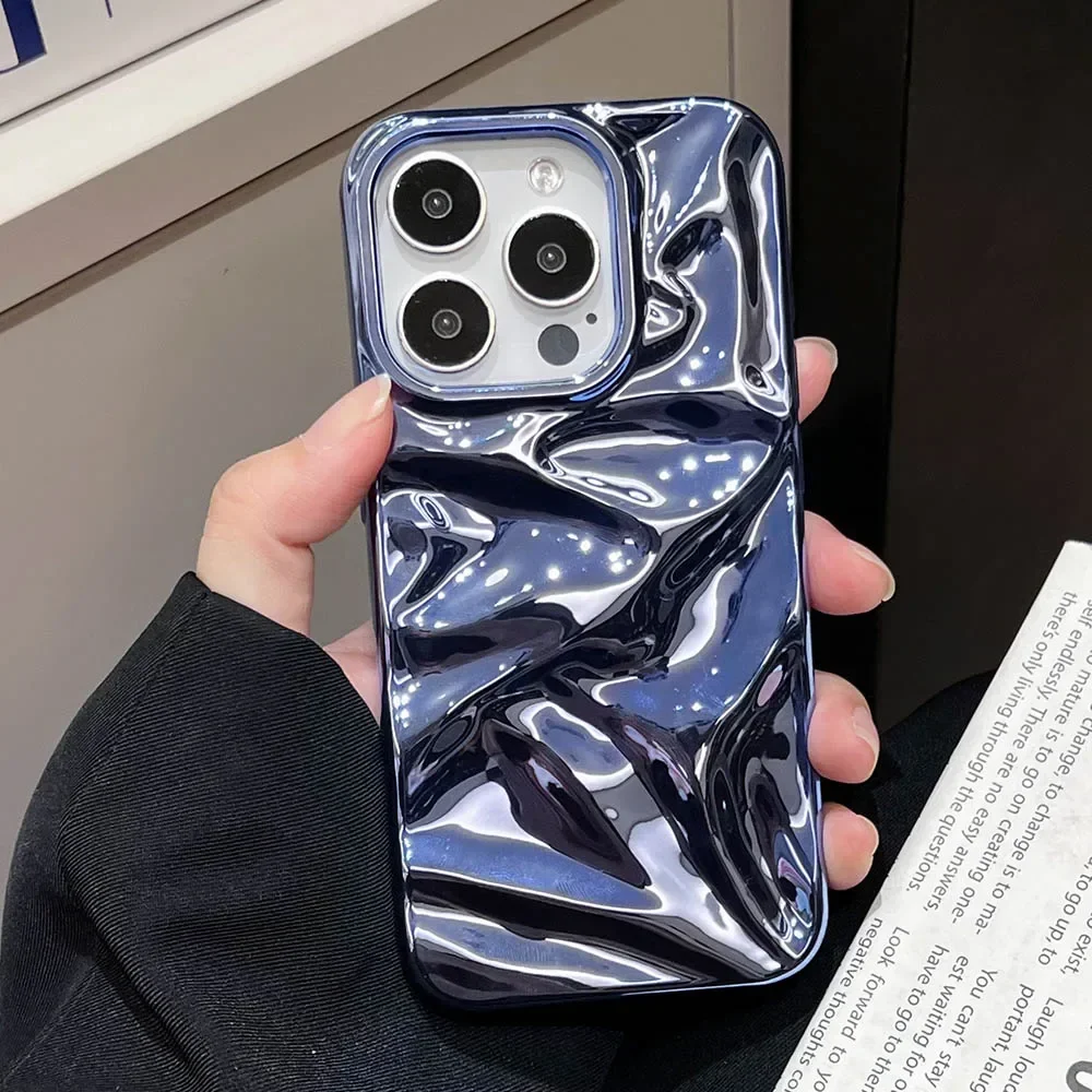 S5ca3efb881804476bb20c50d1185e77fo.webp Luxury Electroplate Silvery 3D Wrinkle Phone Case For iphone 17 Air 16 15 14 Plus 13 11 12 Pro Max Water Ripple Shockproof Cover