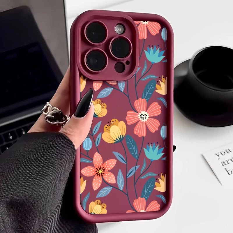 S5cb2e9bd441043a3904f7bd76bbbb336P-1.webp Colorful Flowers Silicone Case For iPhone 17 16e 15 16 Pro Max 14 13 12 11 Pro Max Air Shockproof Bumper Soft TPU Phone Cover