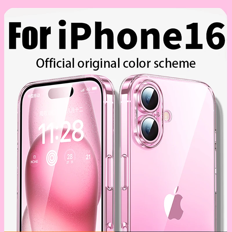 Official 16 Series Blue Plating Case for iPhone 16 15 14 13 12 11 Pro Max Plus Ultrathin Antiskid Clear Lens Film Protect Cover