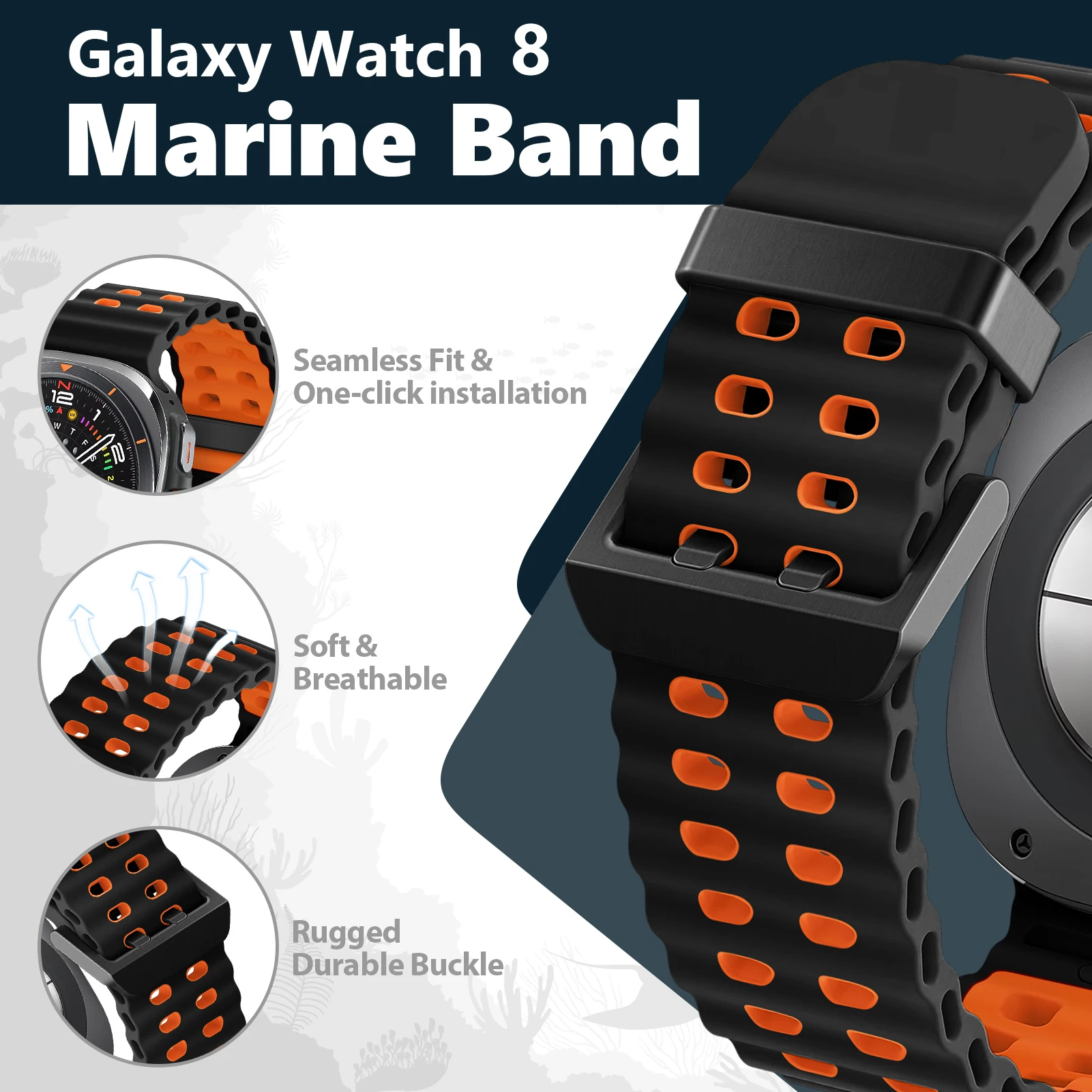 S5cf9f199d6b04400b1deaeba22a683c96.webp Sport silicone Band For Samsung Galaxy Watch 8 classic 46mm Two color Marine belt Bracelet correa Galaxy Watch 8 40mm 44mm strap