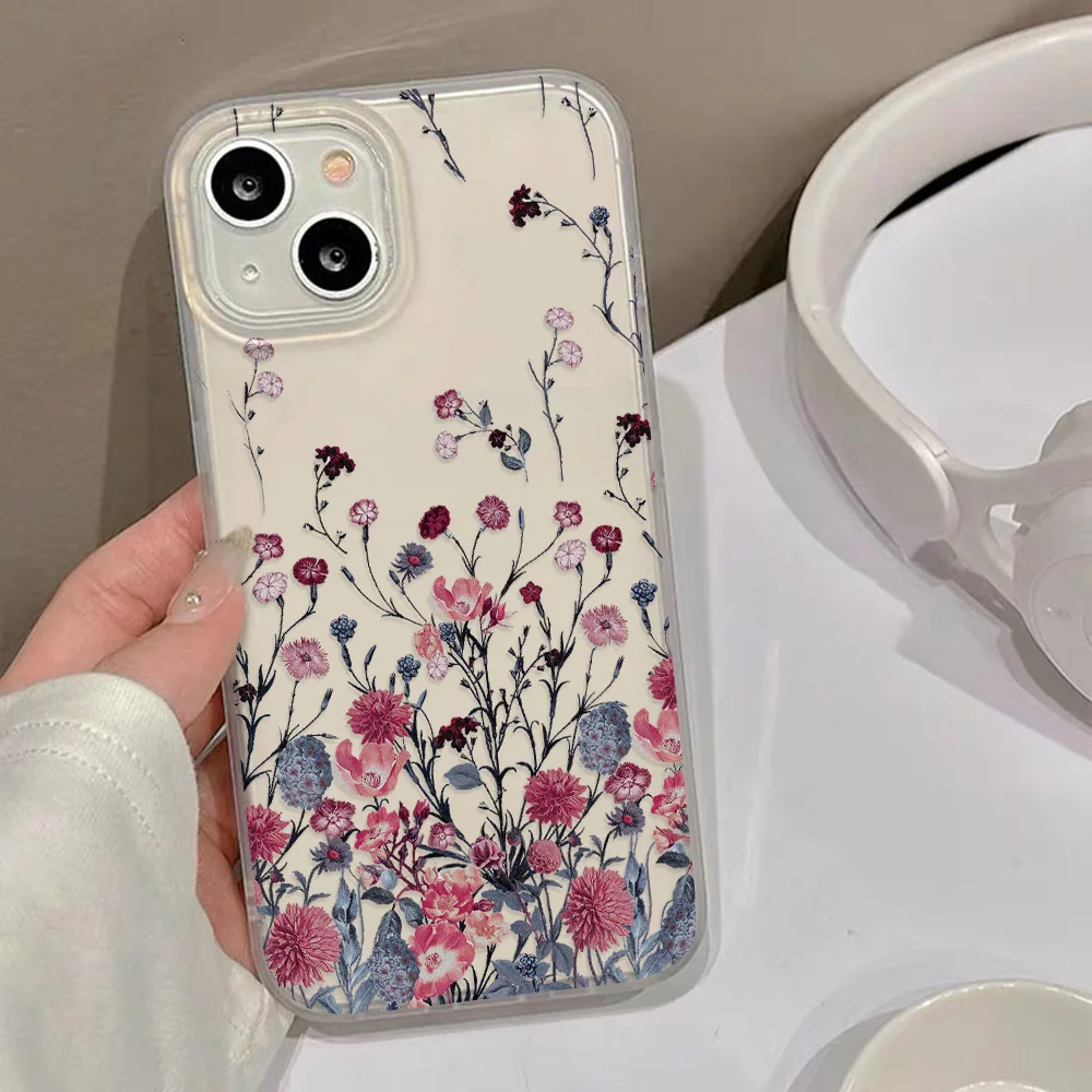 INS Flower Soft Phone Case for iPhone 16 Pro Max Case iPhone 17 15 13 14 12 11 Pro 12 Mini Plus Silicone Shockproof Back Cover