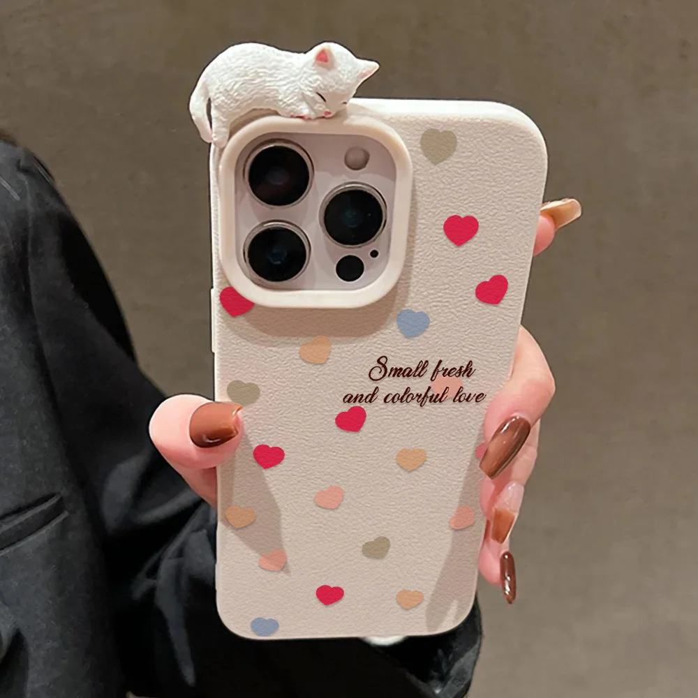 S604d18dcc53f4fbb8bbd51b258917916u-3.webp Love Heart Phone Case For iPhone 17 Pro Case iPhone 13 16 14 11 12 15 Pro Max 17 Air Plus 3D Cat Lychee Pattern Leather Cover