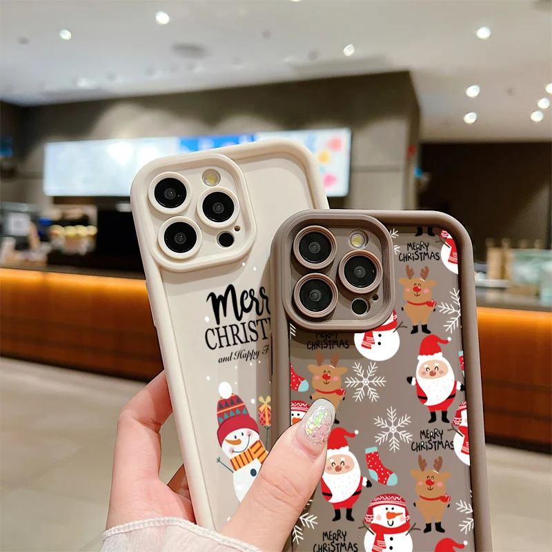 Christmas Pattern Lanyard Rope Phone Case For iPhone 16 15 14 13 12 11 Pro Max X XS XR 7 8 Plus Shockproof Soft Silicone Cover