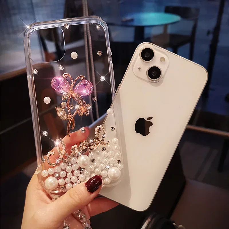 S612a40e80d8247849fbb19f5b6b9b49bL.webp Fashion Bling Diamond Rhinestone Flower Case Cover For Iphone 17 Air 16 14 15 12 13 Pro MAX XS XR 7 8 PLUS Soft Clear Phone