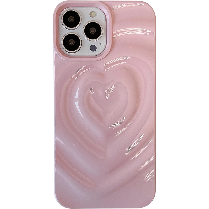 Retro Folds 3D Love Heart Case For iPhone 13 11 12 14 15 16 17 Pro Max 17 Air Luxury Soft Shockproof Cover Bumper