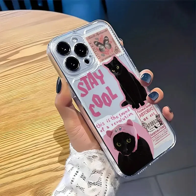 S622039a90d1045dbb2ae8b8ea899aa1cQ-1.webp Creative Label Black Cat Transparent Phone Case For iPhone 15 16 16E 17 Air 14 13 12 11 Pro Max 7 8 Plus Soft Silicone Cover