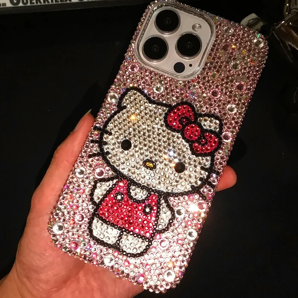 S635ee2661da04372adbf8e3623799c92R.webp Cute Kitty Cat Rhinestone Bling Crystal Phone Case Chain For iPhone 16 12 13 14 15Pro Max X Xs XR 7 8 Plus SE 2 3 10 Transparent Bu