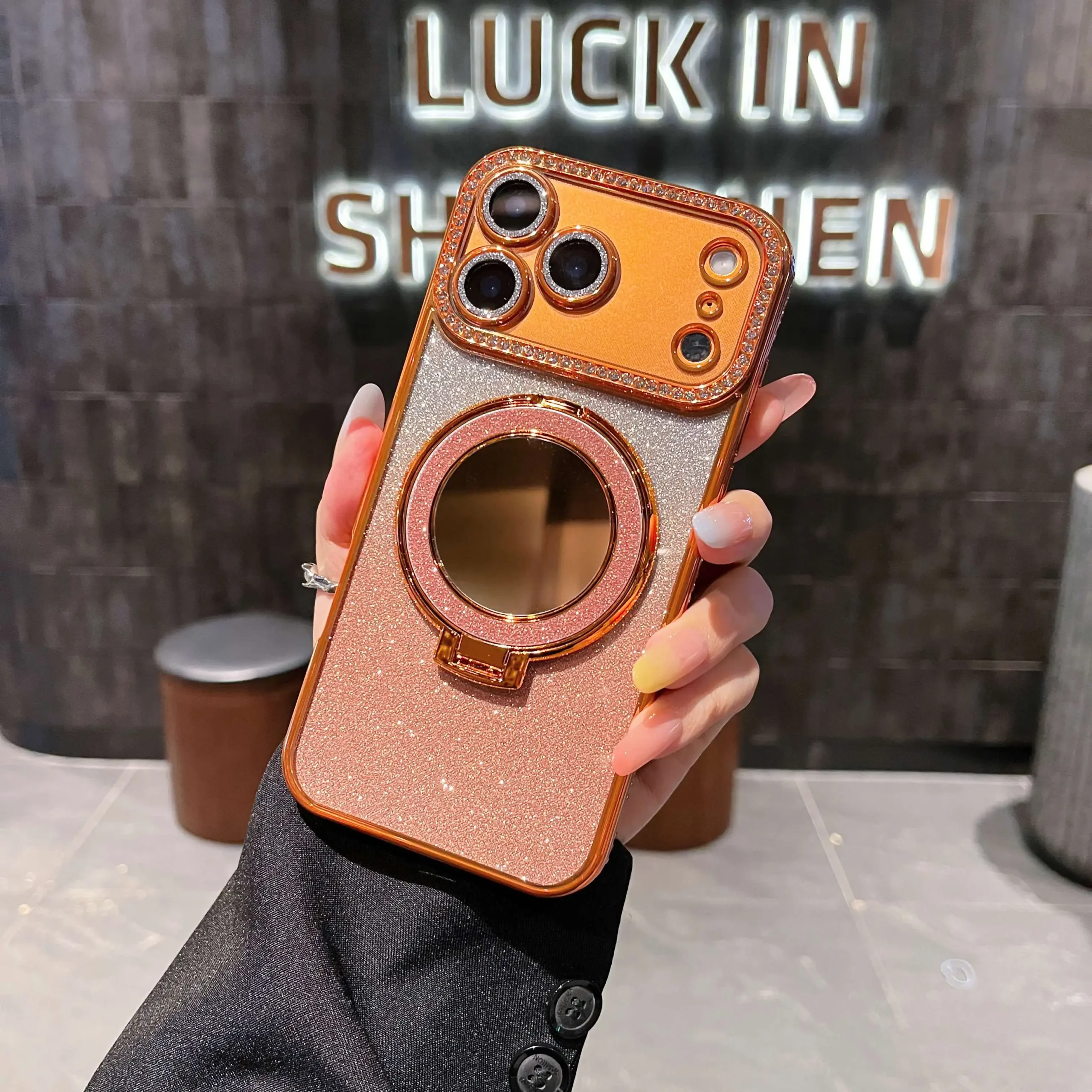 Fashion Glitter Diamond Mirror Phone Case For iPhone 17 16 15 14 13 12 11 Pro Max Plus 17Pro 17 Air Shockproof Stand Back Cover