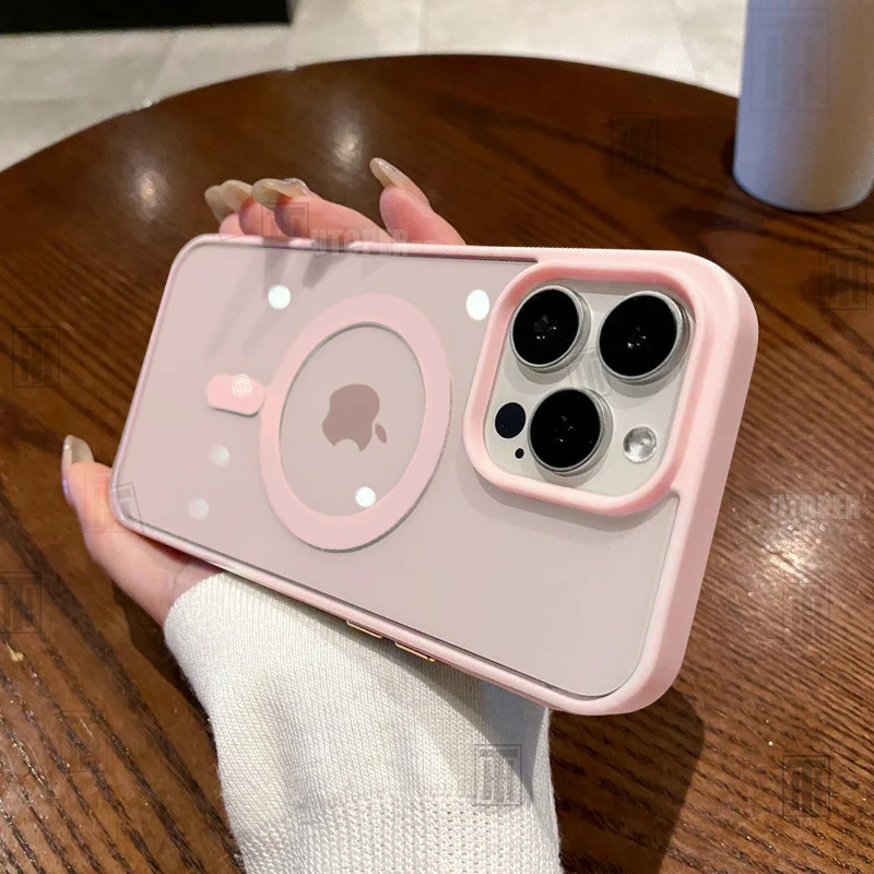 S637a03a387f04b1d8b5b50679b15c63eK-1.webp Official New Strong Magnetic Magsafe Phone Case for iPhone 16 15 14 13 12 11 Pro Max Plus Clear Pink Acrylic Protect Hard Cover