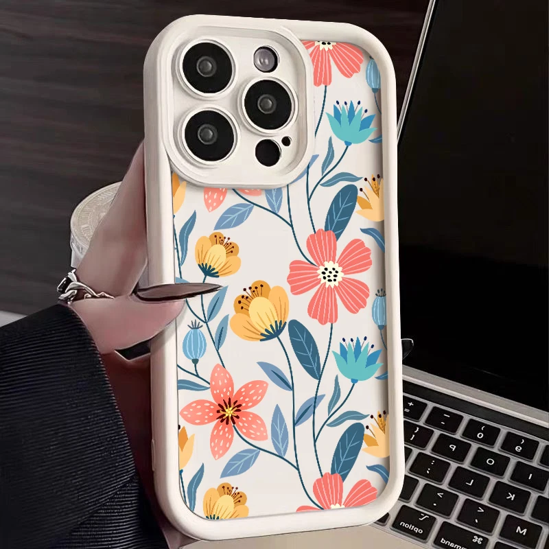 S63a0d3526a7f4e90837075467b97971aK-2.webp Colorful Flowers Silicone Case For iPhone 17 16e 15 16 Pro Max 14 13 12 11 Pro Max Air Shockproof Bumper Soft TPU Phone Cover