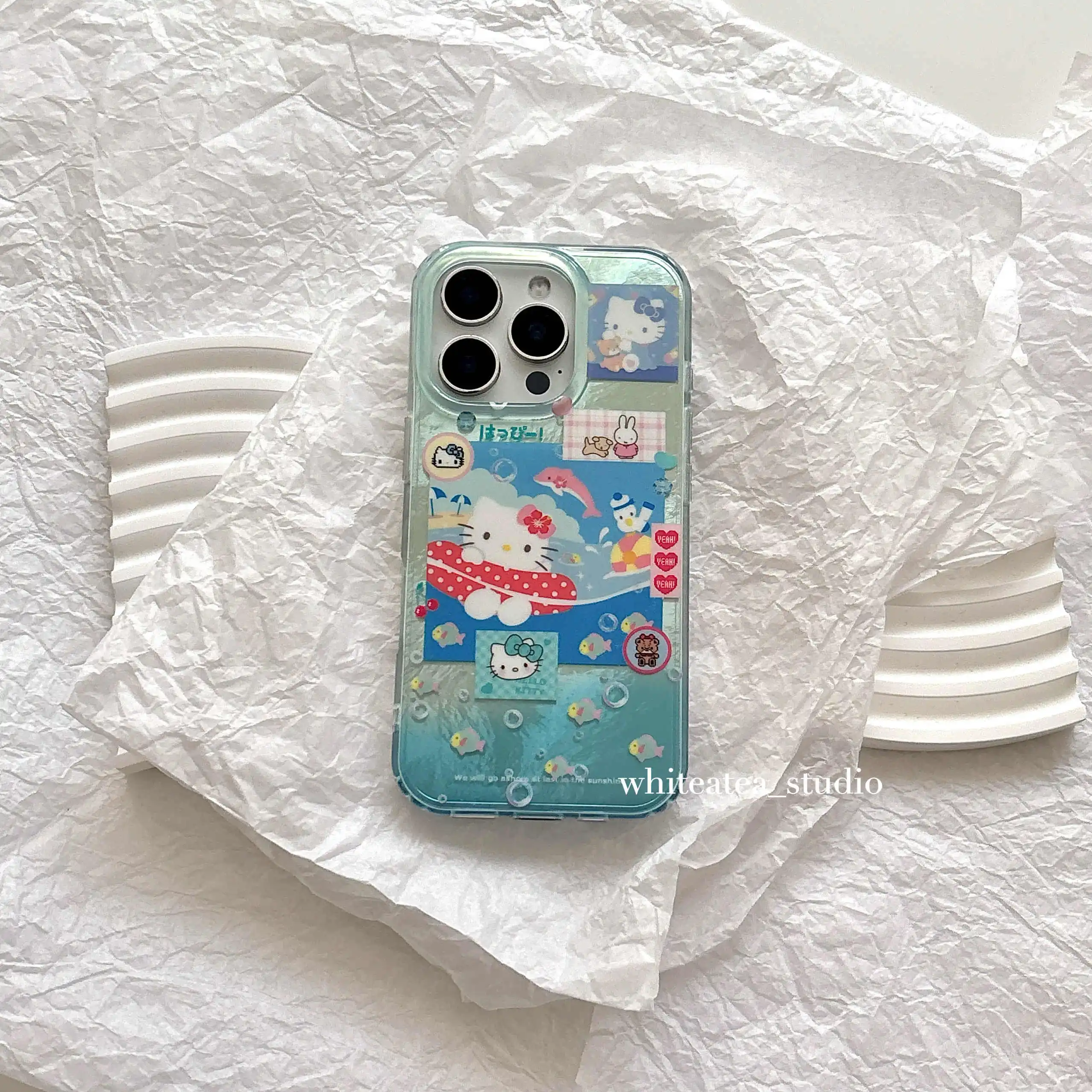 Y2k Girl Summer Blue Oceans Kitty Cats for IPhone 16 Promax Phone Case All Inclusive 14 13 Pro 15 Plus Protective Cases