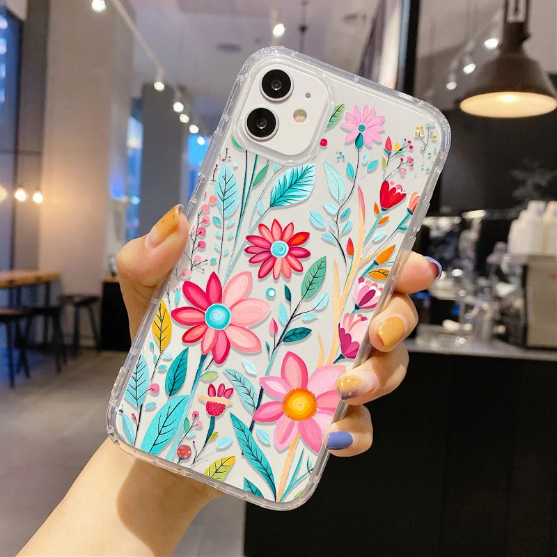 Flower Phone Case For iPhone 13 Case iPhone 16 11 12 17 14 15 Pro Max 12 13 Mini 7 8 Plus XR XS X SE Shockproof Clear Soft Cover