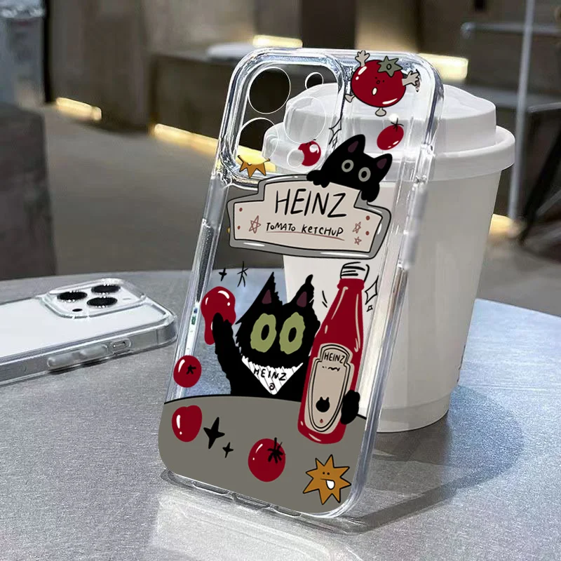 S63f5c68ce83f4ad9b93268002f783a30S-1.webp Creative Label Black Cat Transparent Phone Case For iPhone 15 16 16E 17 Air 14 13 12 11 Pro Max 7 8 Plus Soft Silicone Cover