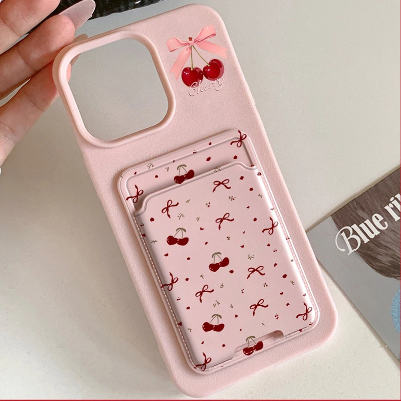 S6578d335a42a4bb7b936bb1b2a00682cc.webp Card Slot Pocket Phone Case For iPhone 17 16 15 14 13 12 11 Pro Max Plus X XS Shockproof Red Cherry Pattern Soft Silicone Cover