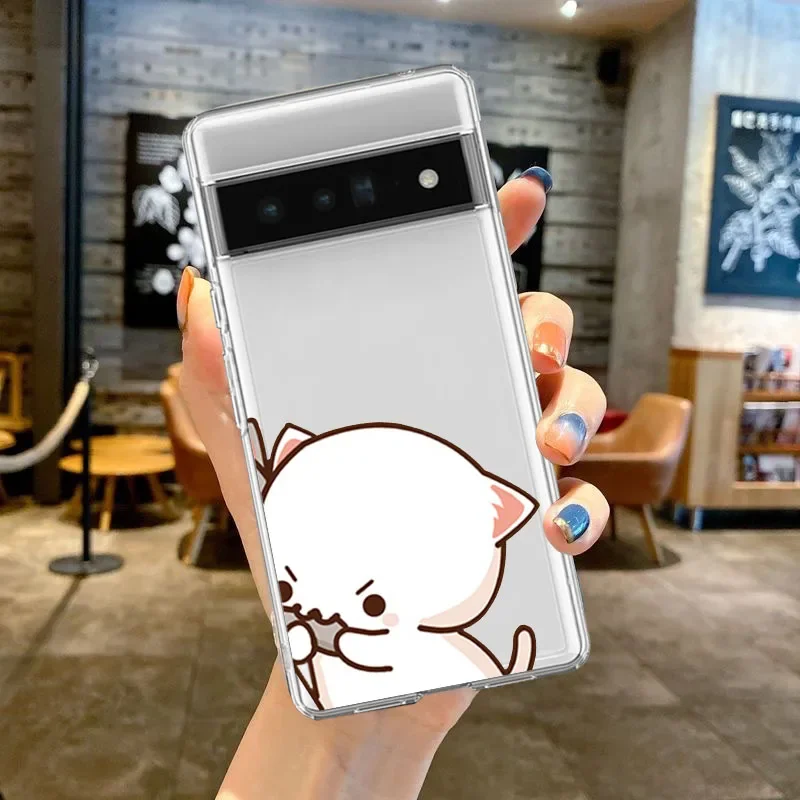 Funny Cat Couple Phone Case for Google Pixel 7A  7 7Pro 6Pro 6 6A 8 8Pro Cartoon Animal Clear Paired Cover Shells