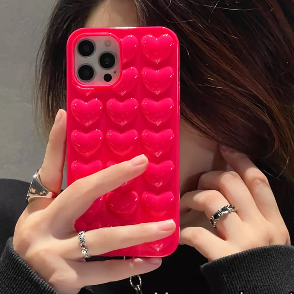 3D Love Heart Bubbles Case For iPhone 17 16 14 15 12 13 11 Pro XS Max XR XS 7 8 SE Soft Cases Bumper Shockproof Back Cover Shell
