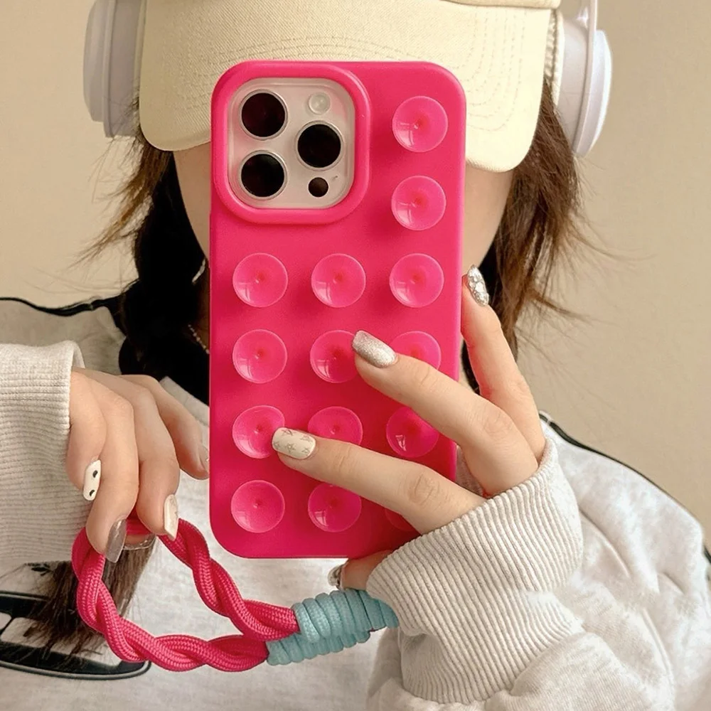 S664b0cda319b4edcaff0a854e1c95402W.webp 3D Suction Cup Silicone Phone Case For iPhone 16 Pro Case iPhone 13 15 17 11 12 14 Pro Max Anti Slip Wall Stand Back Cover Coque