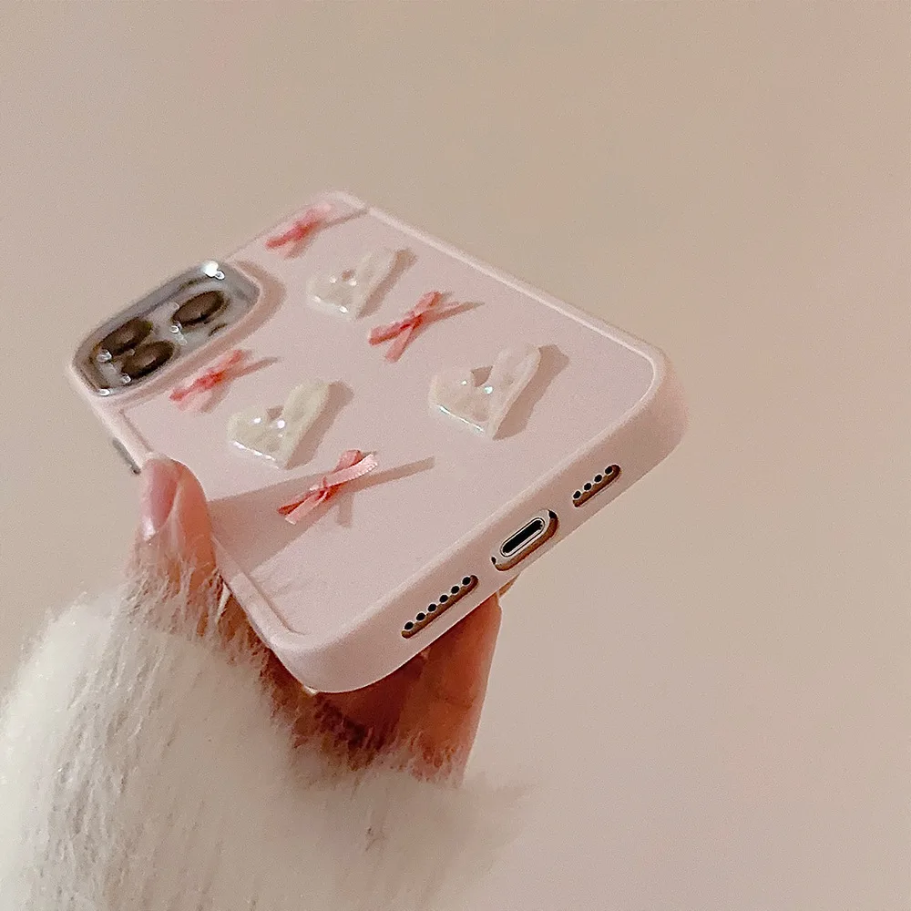 S66d3467ed66b4c7aa2089248b516b5aeC.webp Cute 3D Pearl Love Heart Phone Case For iPhone 17 16 15 14 13 12 11 Pro Max X XS XR 8 7 Plus SE 2 Soft Silicone Bumper Cover