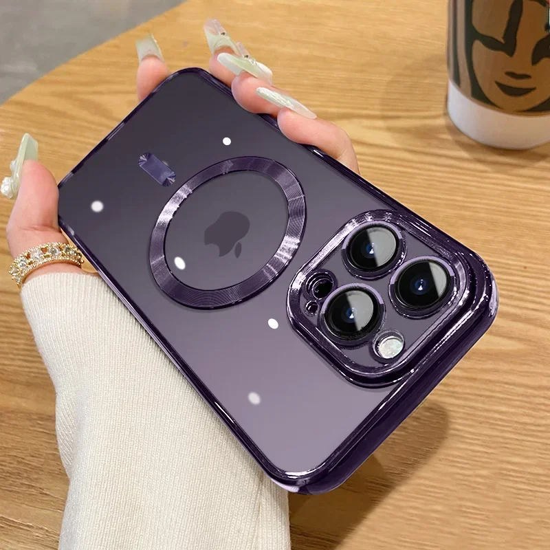 S67a6cb55c354416a9cd2c7b69a6040c4A.webp Luxury Plating For Magsafe Magnetic Case For iPhone 17 16 15 14 13 12 11 Pro Max Plus Wireless Charge Cover With Lens Protector