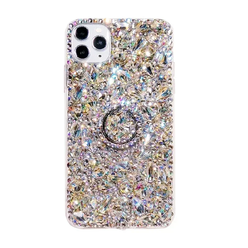 S685372ba2e464663968c60e4a41a61c3J.webp Luxury 3D Rhinestone Diamond Case For iPhone 14 15 13 12 11 Pro Max 12mini 16 Plus 17 Air XR XSMax Colored Bump Stand Back Cover