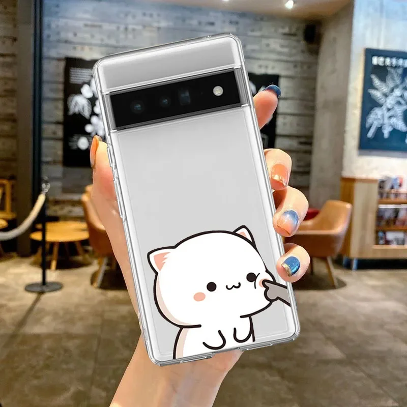 Funny Cat Couple Phone Case for Google Pixel 7A  7 7Pro 6Pro 6 6A 8 8Pro Cartoon Animal Clear Paired Cover Shells