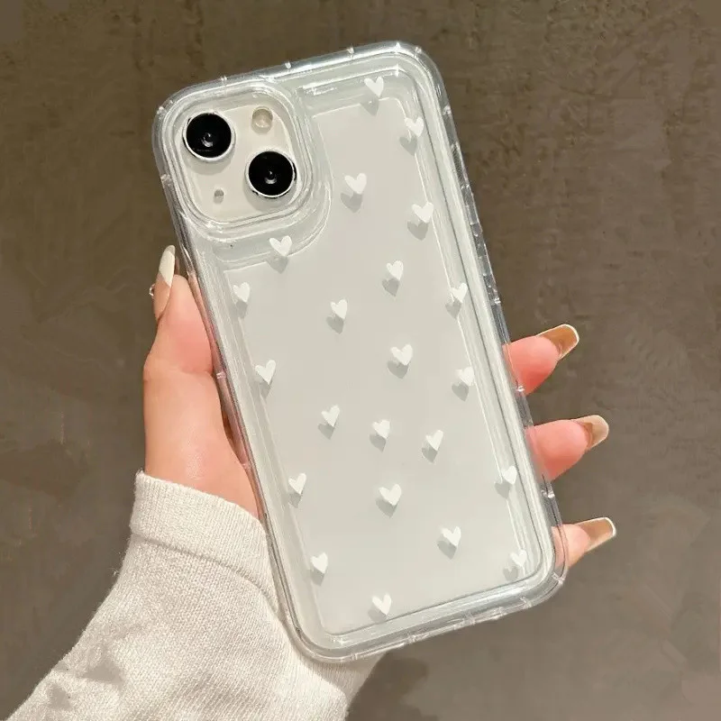 Love Heart Soft Clear Phone Case For iPhone 17 16 16e 15 14 Pro Max 11 13 Mini 12 16 Plus 17 Air Anti-fall Shockproof Cover