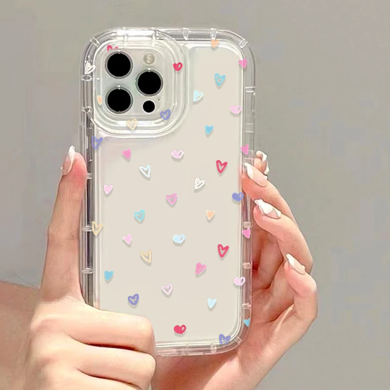 Colorful Love Heart Clear Soft Phone Case For iPhone 17 14 13 11 12 15 16 Pro Max SE 2 7 8 Plus XR X XS Max Anti-Fall Soft Cover