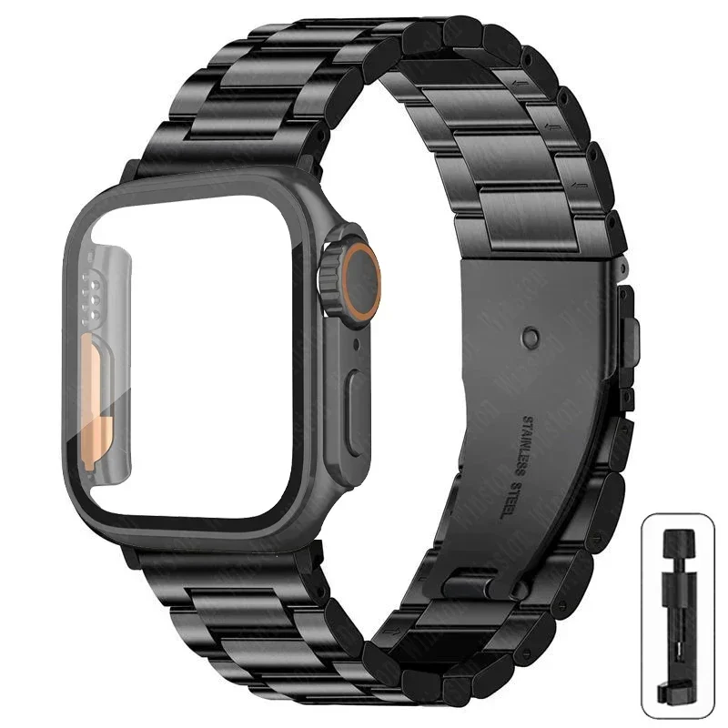 S69b0ce6034df4234b9063b7ae45130a6p-2.webp Stainless Steel Strap+Ultra Case for Apple Watch Band 44mm 45mm 41mm 40mm 42mm Case Metal Strap for iWatch Series 9 8 7 6 SE 5 4