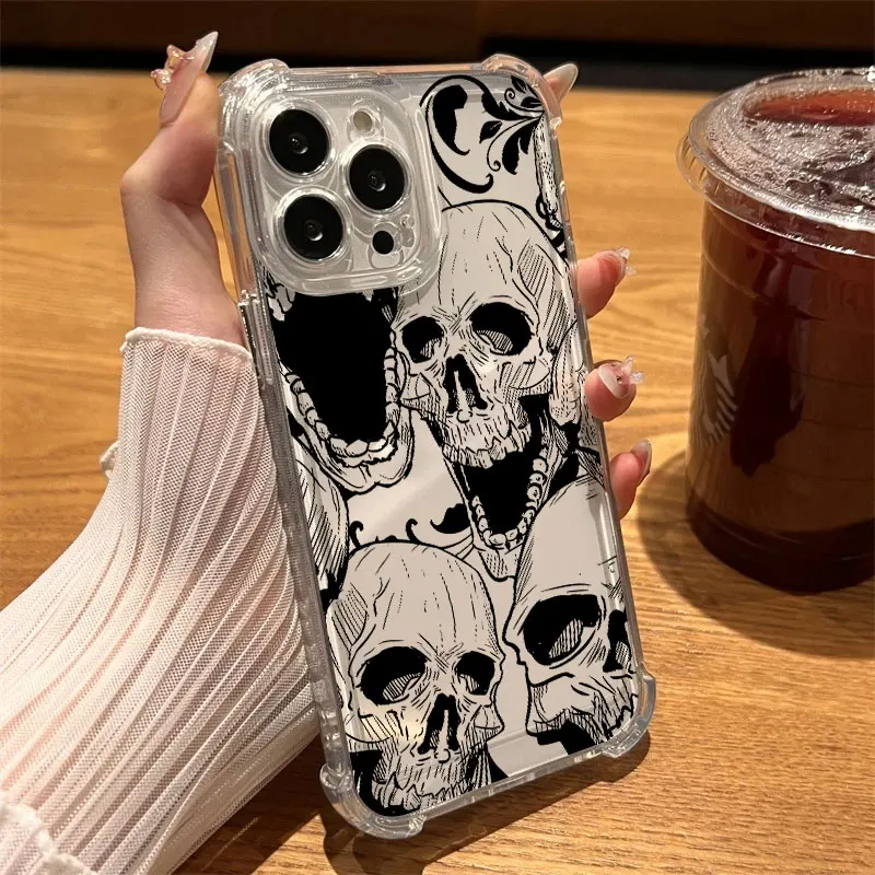 Cute Classic Halloween Bone Skull Phone Case Clear For iPhone 17 16 14 15 11 12 13 Pro Max 16E 15 16 Plus 17Air Shockproof Cover