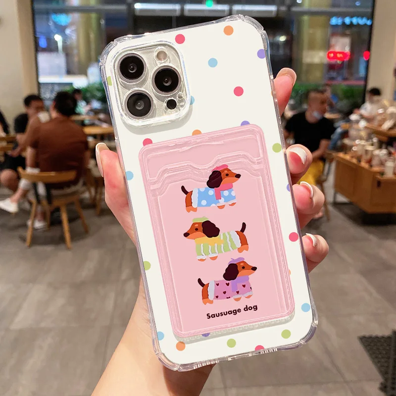 S6a63ddb8ba6f438da487a8a1f8f9a4adp.webp Transparent Card Slot Bag Holder Phone Case For iPhone 13 15 16 11 17 12 14 Pro Max XR XS X 7 8 Plus SE Cartoon Cute Dog Cover