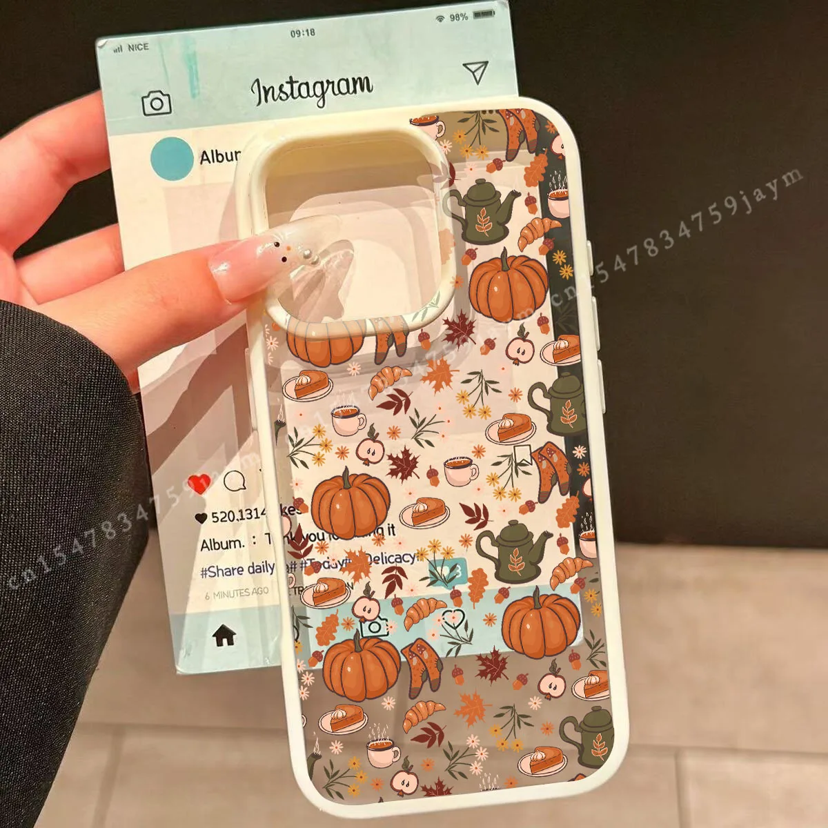 S6b099fdb20cf462f9cc40f404ed79713x-2.webp Cute Halloween Autumn Leaves Pumpkin Phone Case for IPhone 16 15 14 13 12 11 17 Pro Max 17 Air 16 Plus Clear Hard PC Cover Coque
