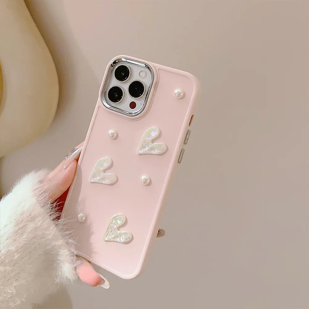 S6b1950f70b8d4343993d4a9a1277b3a23.webp Cute 3D Pearl Love Heart Phone Case For iPhone 17 16 15 14 13 12 11 Pro Max X XS XR 8 7 Plus SE 2 Soft Silicone Bumper Cover