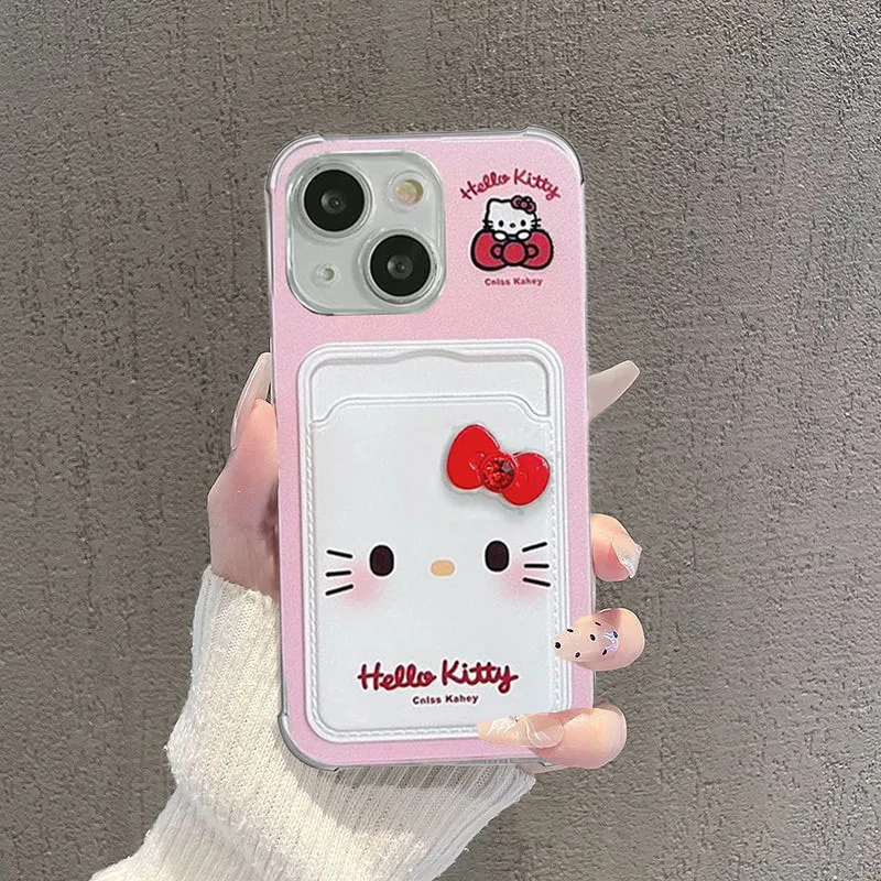 Cartoon Kitty Cute Cat Case For iPhone 17 Pro Max 17 Air 16 12 11 15 14 13 Pro Max 16 Plus XS Max 13 Mini Card Holder Slot Bag