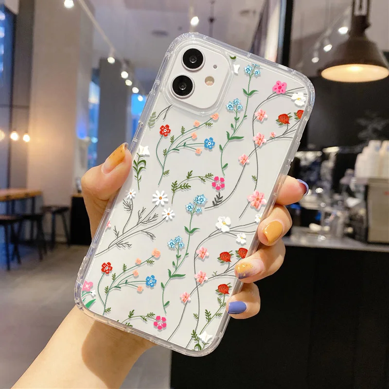 Flower Phone Case For iPhone 13 Case iPhone 16 11 12 17 14 15 Pro Max 12 13 Mini 7 8 Plus XR XS X SE Shockproof Clear Soft Cover