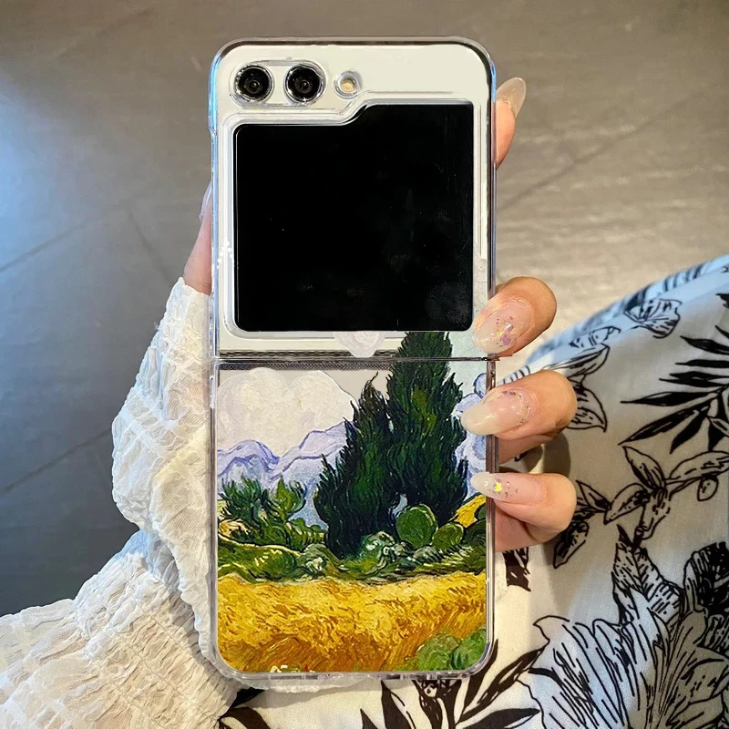 S6c2e72b51b9241eebf0417961d8437ceq.webp Retro Great Art Van Oil Painting Phone Case For Samsung Galaxy Z Flip 6 5 Hard PC Cover For Galaxy Z Flip 5 4 7 Clear Shell