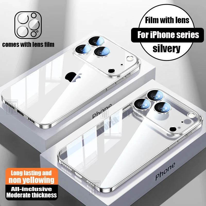 S6c4c3f8d1f38487b8ac70ca4c5c640e3g.webp New Full Lens Protect Ultra Thin Transparent TPU Plating Case for iPhone 17 Air 16 15 14 13 12 11 Pro Max Plus Soft HD Cover