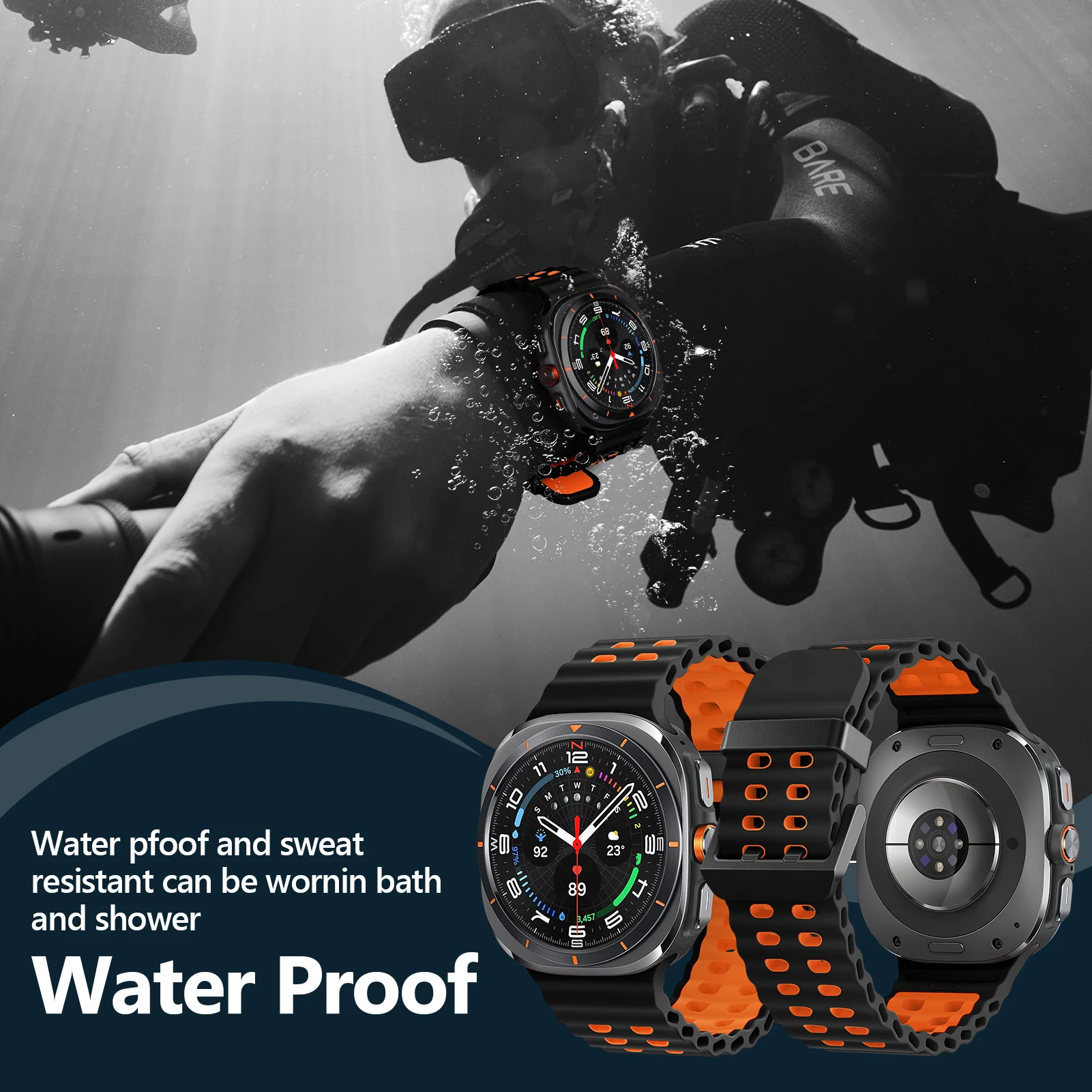 S6c9f58fe7562412fb532599fb0885112o.webp Sport silicone Band For Samsung Galaxy Watch 8 classic 46mm Two color Marine belt Bracelet correa Galaxy Watch 8 40mm 44mm strap