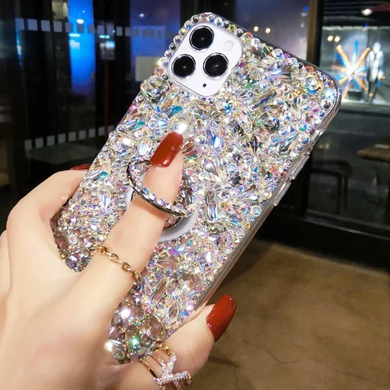 S6cc7a26bfecd4b6e841945978fd519a9m.webp Luxury 3D Rhinestone Diamond Case For iPhone 14 15 13 12 11 Pro Max 12mini 16 Plus 17 Air XR XSMax Colored Bump Stand Back Cover