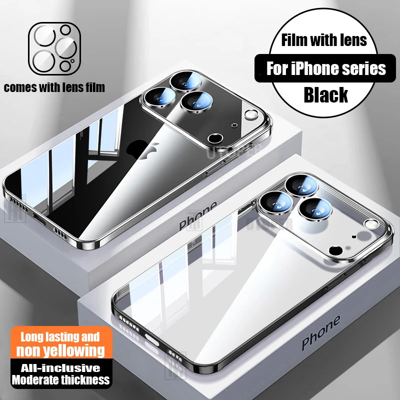 S6cfcbad4b25643d49b971bb1dedd3b468.webp New Full Lens Protect Ultra Thin Transparent TPU Plating Case for iPhone 17 Air 16 15 14 13 12 11 Pro Max Plus Soft HD Cover