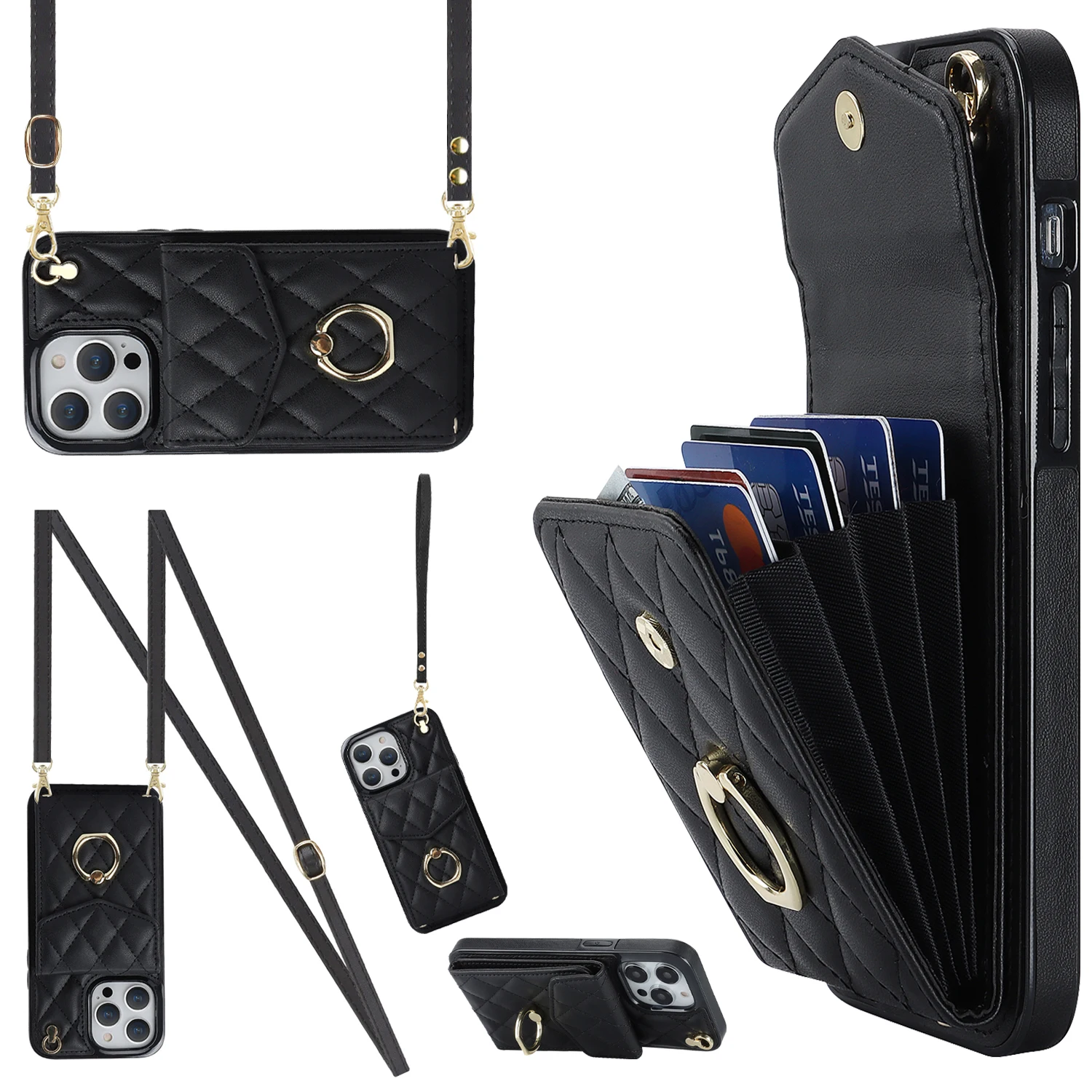 S6d39ff4947a7461ebfe79dea68d5a4e3l-1.webp Crossbody Lanyard Ring Holder Leather Case for iPhone 13 14 15 16 E 17 Pro Max 17 Air 16 Plus 12 11 Multi Card Slot Wallet Cover