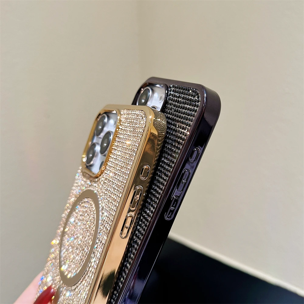 S6e10060659dd475b8164e3edeeb31c9c9.webp Original For Magsafe Diamond Pattern Phone Case For iPhone 17 16 15 14 12 13 11 Pro Max Plus Magnetic Bling Shiny Solid Cover