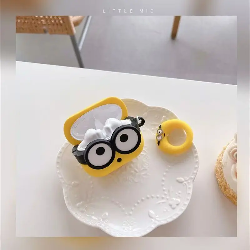 3D Cartoon Big Eyes with Bear Toy for AirPod Pro 2 Case, Yellow Protective Earphone Silicone Cover for AirPod 1/2/3 Kids Boys Girls