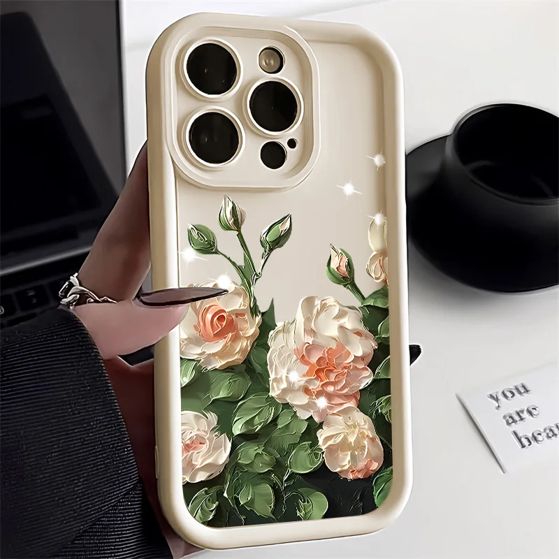 Matte Silicone Flower Phone Case For iPhone 11 Case iPhone 15 13 16 12 14 17 Pro Max XR XS X 7 8 SE Soft floral Shockproof Cover