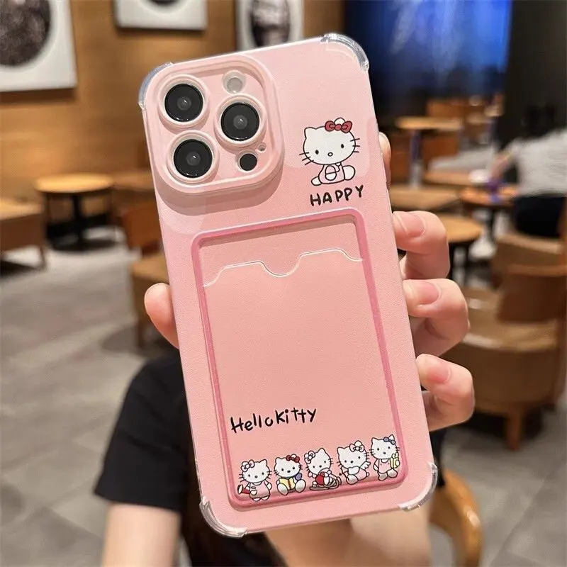 Cute Kitty Cartoon Cat Phone Case For IPhone 17 16 15 14 13 12 11 Pro Max 14 15 16 Plus 12 13 Mini 16E Photo Card Holder Wallet Clear Cover