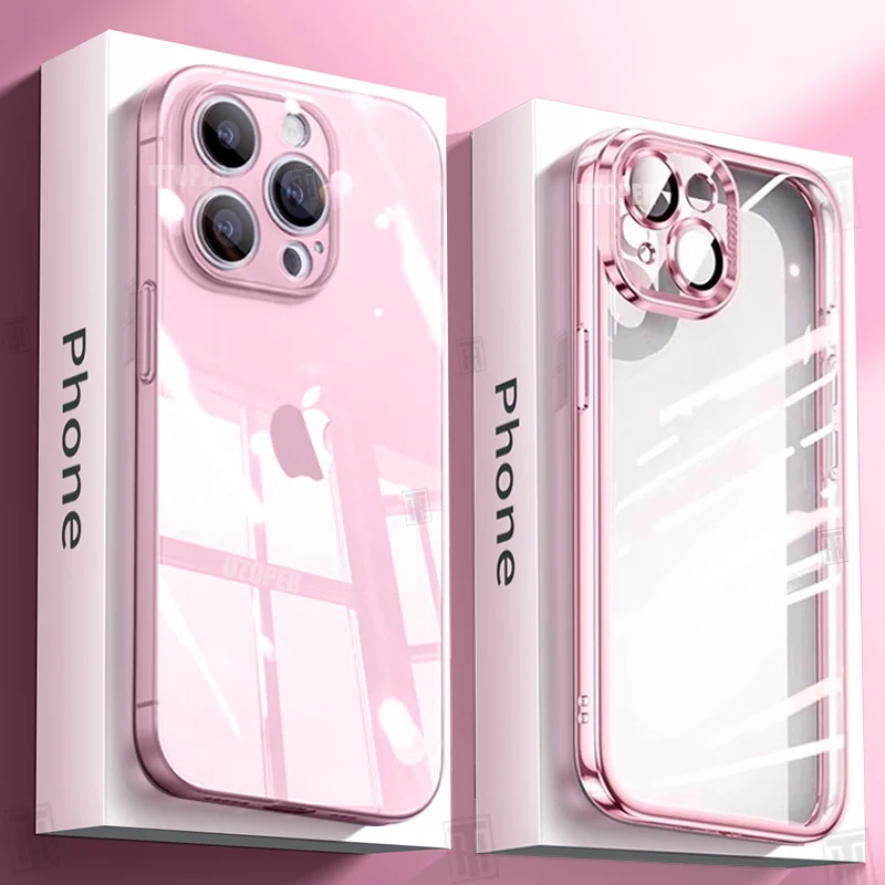S6ec0c5b8345445ea81127b72e0d53192O.webp Ultra Thin Heat Dissipation Phone Case For iPhone 15 14 11 12 13 Pro Max Plus Clear Plating Soft TPU Lens Film Protection Cover